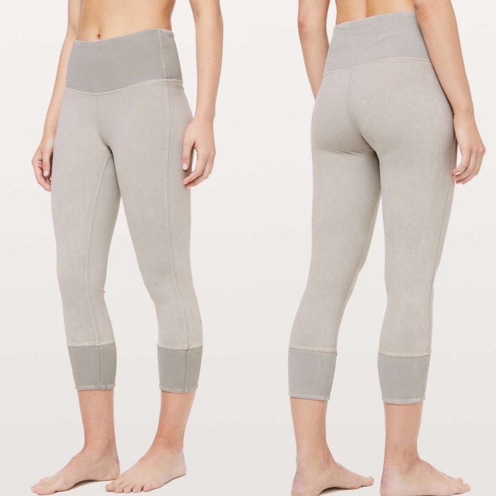 Lululemon Wunder Under Crop 23" Size 6 Ribbed Washed French Clay Leggings